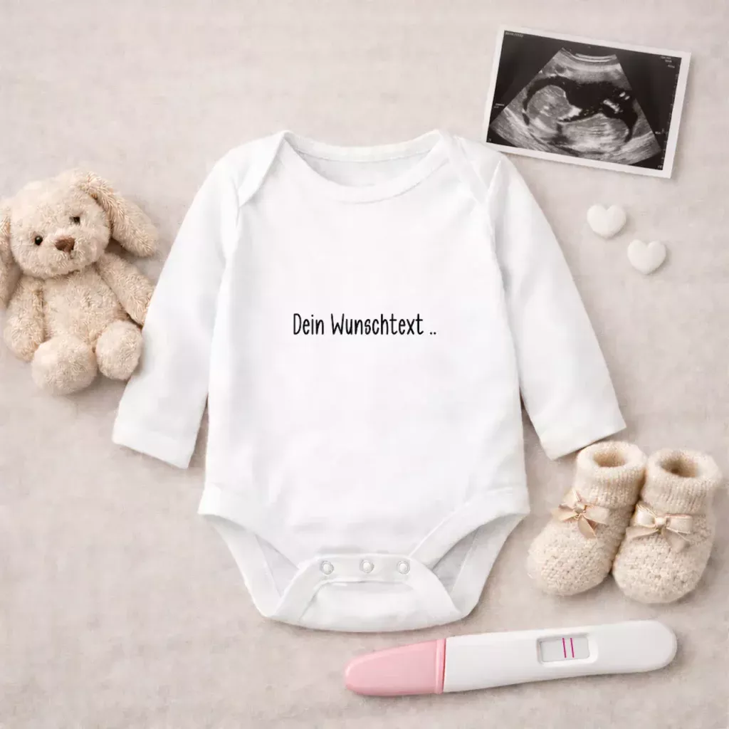 Personalisierter Babybody aus weicher Baumwolle mit individuellem Wunschtext, atmungsaktiv und hautfreundlich, ideal als Geschenk zur Geburt oder Schwangerschaftsverkündung
