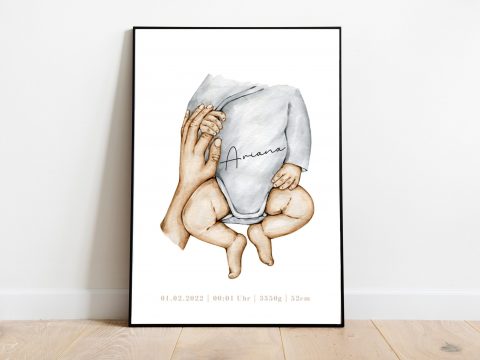 Personalisiertes Babybody Poster Aquarell