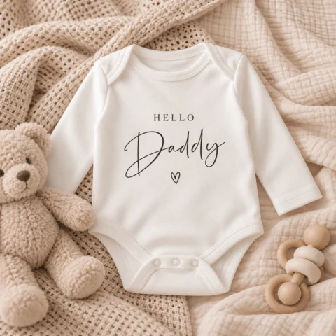 Weisser Hello Daddy Babybody zur Schwangerschaftsverkündung