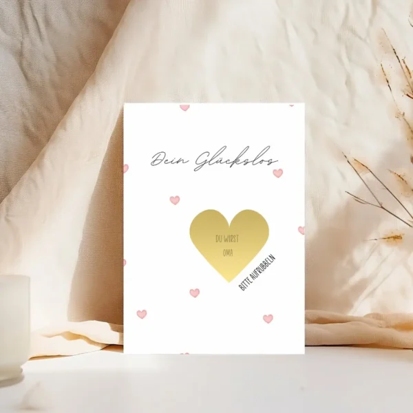 Heart-shaped rubellos to announce pregnancy with gold, pink, grey or red scratch-on surface - creative surprise for parents-to-be
