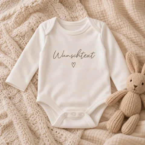 Personalisierter Babybody aus weicher Baumwolle mit individuellem Wunschtext, atmungsaktiv und hautfreundlich, ideal als Geschenk zur Geburt oder Schwangerschaftsverkündung