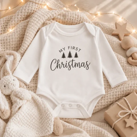 Weisser Baby-Body aus Bio-Baumwolle – Erstes Weihnachten