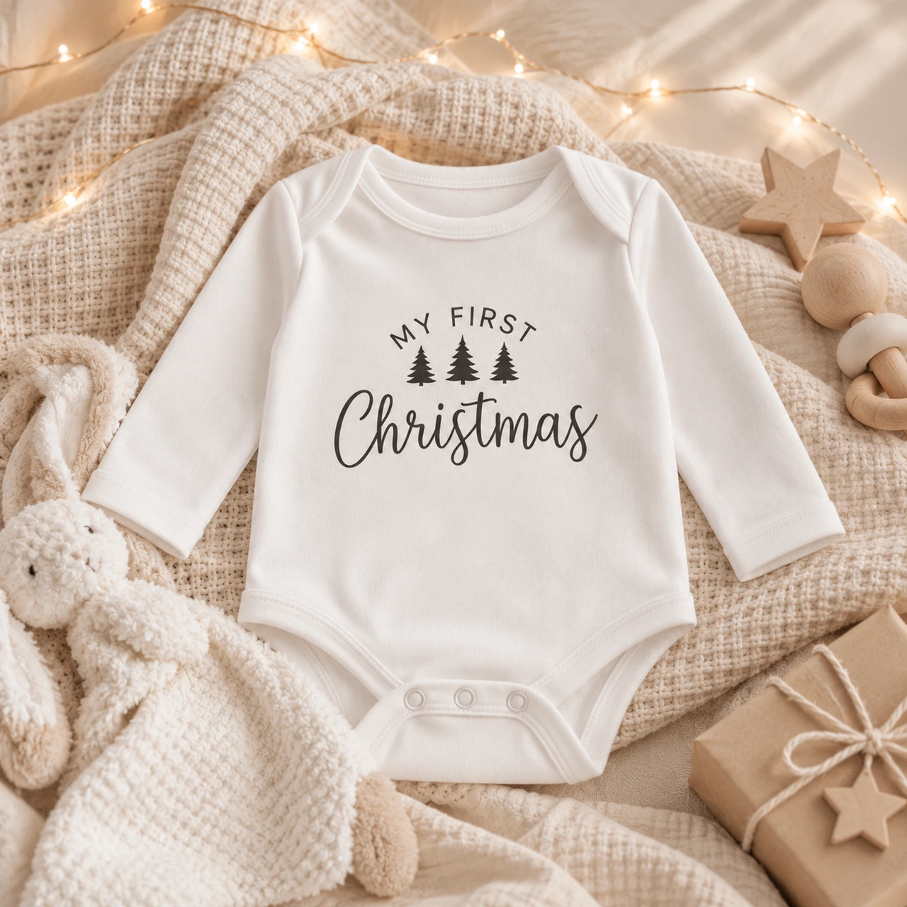 Weisser Baby-Body aus Bio-Baumwolle – Erstes Weihnachten