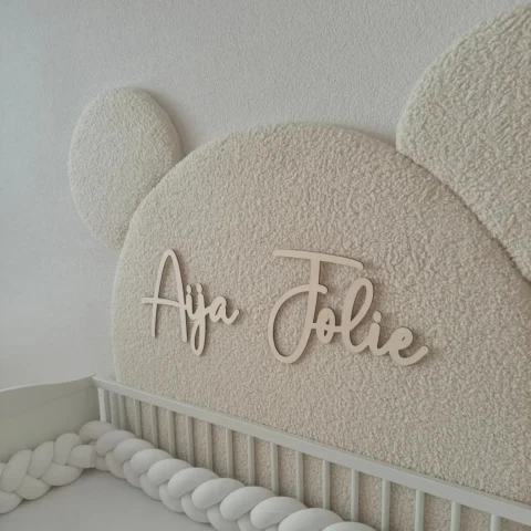 Personalisiertes Namensschild aus 3 mm Pappelholz für Kinderzimmer, ca. 60 cm breit, rustikales Design mit sichtbarer Holzmaserung