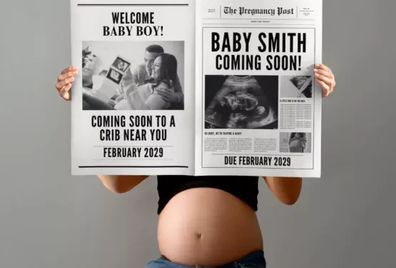 Kreative Babyankündigung mit personalisierbarer Babynews-Zeitungsvorlage im Vintage-Zeitungsstil zum Selbstgestalten