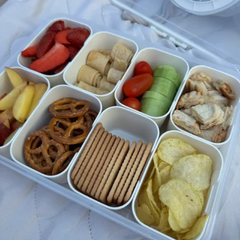Snackbox mit 8 Fächern und auslaufsicherem Deckel, ideal für Familie, zum hygienischen und organisierten Transport von Snacks und Mahlzeiten