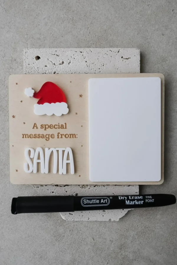 Kleiner Notizblock von Santa aus robustem Acryl mit abwischbaren Feldern für Weihnachtswünsche und persönliche Botschaften