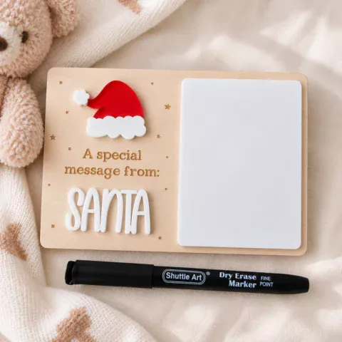 Kleiner Notizblock von Santa aus robustem Acryl mit abwischbaren Feldern für Weihnachtswünsche und persönliche Botschaften