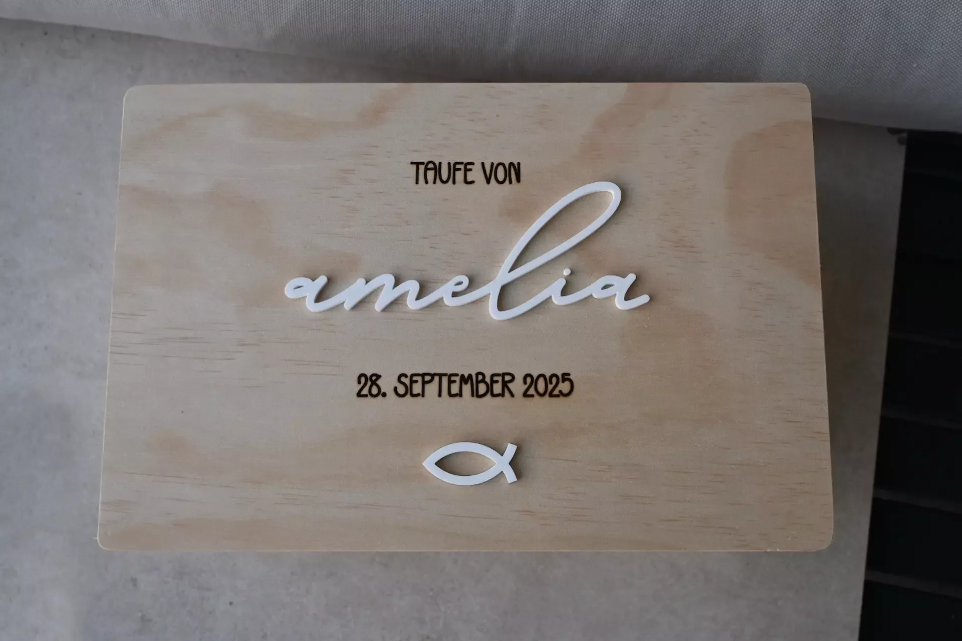 Personalised christening box with names made of wood - Christening gift