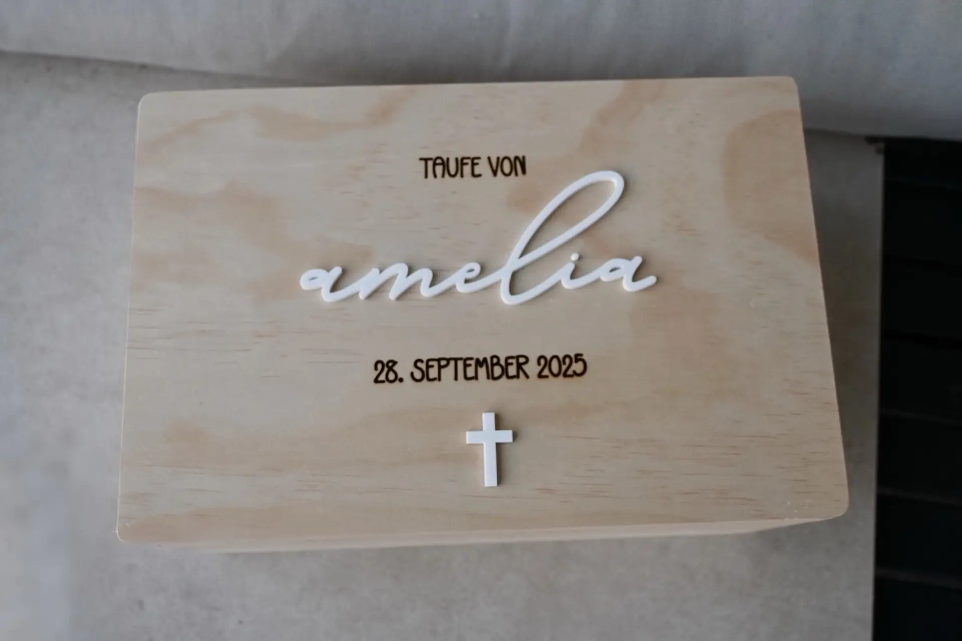 Personalised christening box with names made of wood - Christening gift