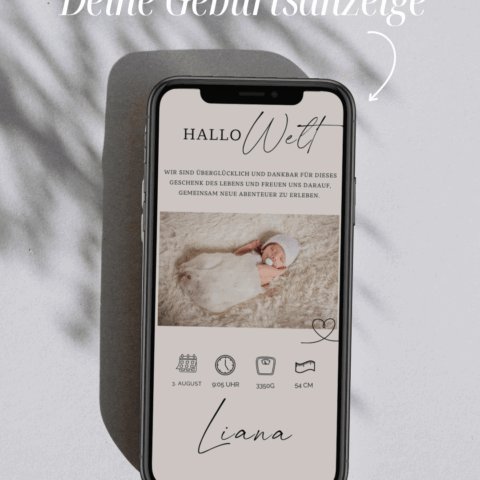 Digitale Geburtsanzeige Canva Vorlage