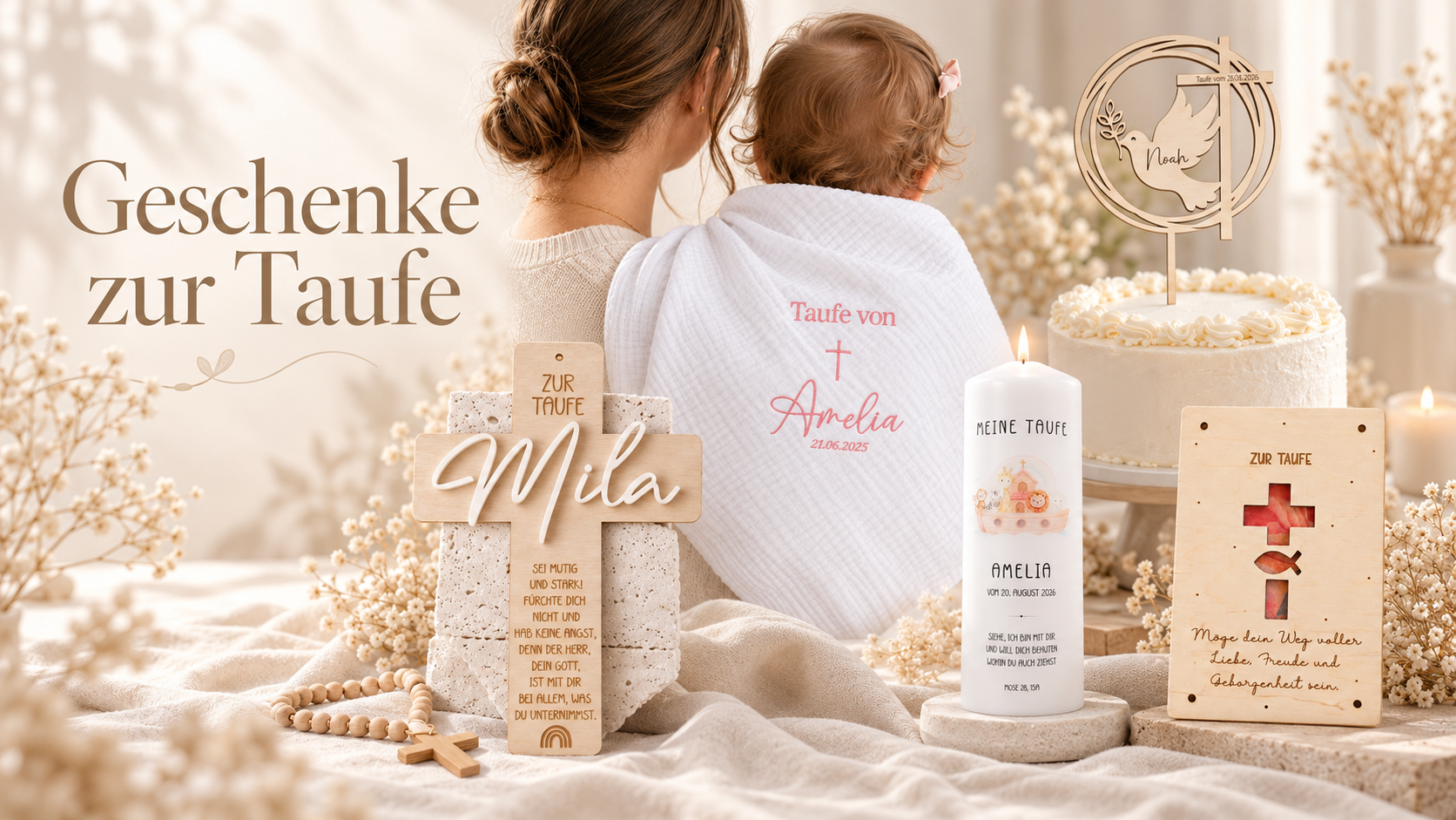Geschenke zur Taufe im warmen Licht