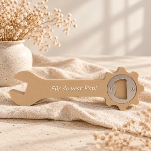 Geschenk für Papa – beiger Schraubenschlüssel Flaschenöffner mit Schriftzug Für de best Papi