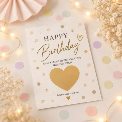 Personalisierte Adventskiste mit Geschenken in braunem Kraftpapier und goldenen Schleifen