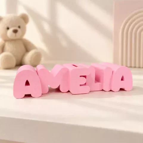 Personalisierte Spardose mit Namen in Bubble Schrift für Kinder